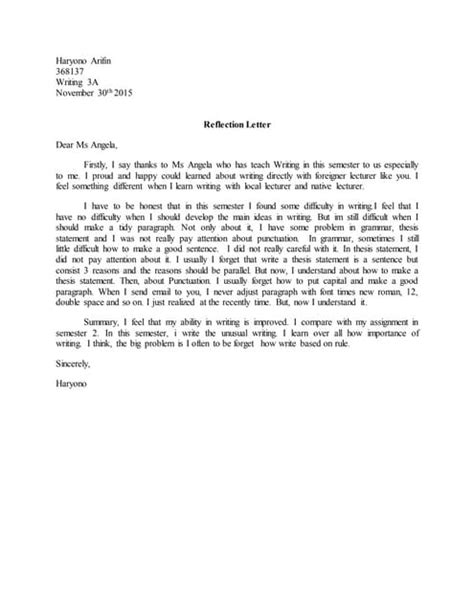 Image result for Reflection Letter Example