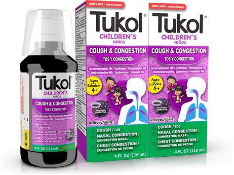 TUKOL Medicina infantil para la tos y el resfriado descongestionante nasal supresor de la tos y ...