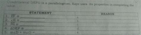 Solved: Quadrilateral DEFG is a parallelogram. Kaye uses its properties ...