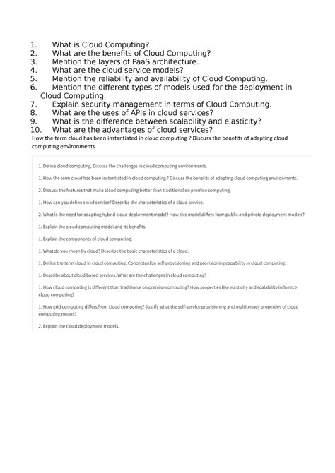 Cloud computing questions - 1. What is Cloud Computing? 2. What are the ...