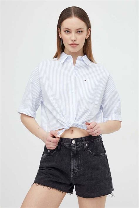 Tommy Jeans koszula bawełniana damska kolor niebieski relaxed z ...
