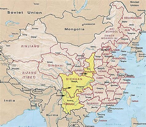 China map with cities and provinces