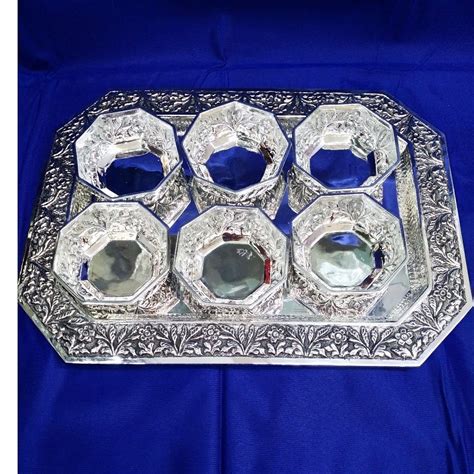 Buy quality 925 Pure Silver Bowl And Tray Set PO-170-01 in New Delhi