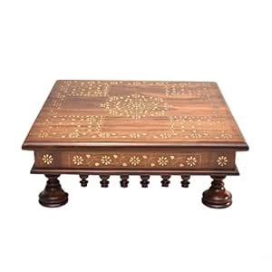 Tarang Arts Sheesham Wood Chowki with Brass Inlay Work | Premium Wooden ...