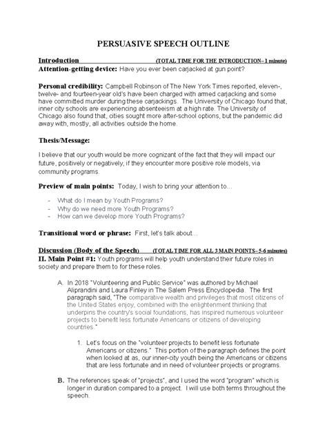 Persuasive Outline Pt One and Pt Two (1) - PERSUASIVE SPEECH OUTLINE ...