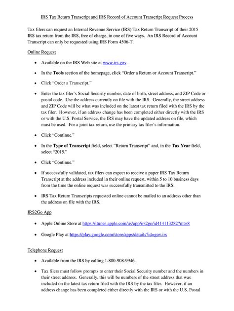 Fillable Online IRS Tax Return Transcript and IRS Record of Account ...