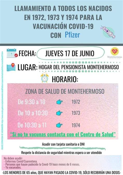 VACUNACIÓN COVID-19 nacidos en 1972-1973 y 1974 con Pfizer