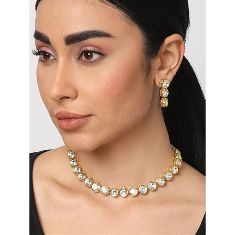 Buy Niska Ethnic Dairies Kundan Single Layer Necklace and Earrings Set ...