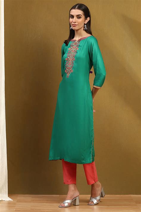 Green Straight Rayon Kurta
