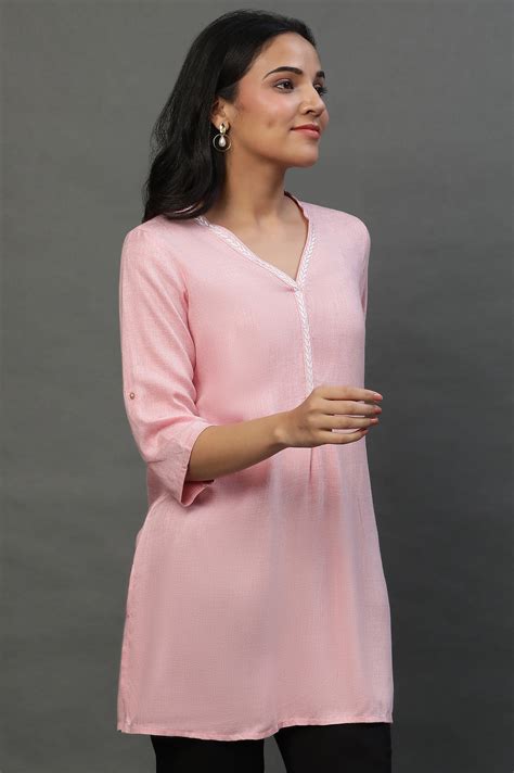 Buy Pink Causal Kurti with Embroidery on Neck Online for Woman | Shop ...