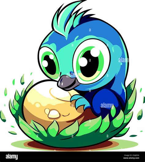 Cute cartoon blue bird sitting on the egg. Vector illustration Stock ...