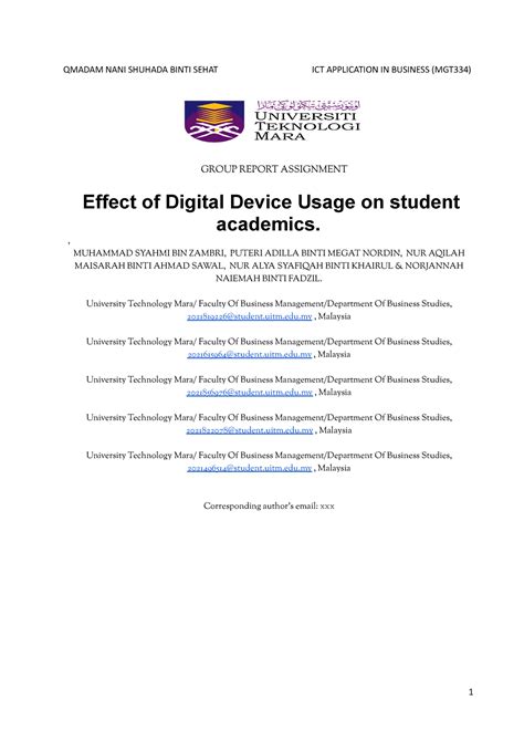 Final Report MGT334 M BA111 3F Effect OF Digital Devices Usage ON ...
