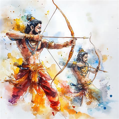 Watercolor Painting of Hindu Gods Rama and Lakshmana with Bows and Arrows | Premium AI-generated ...