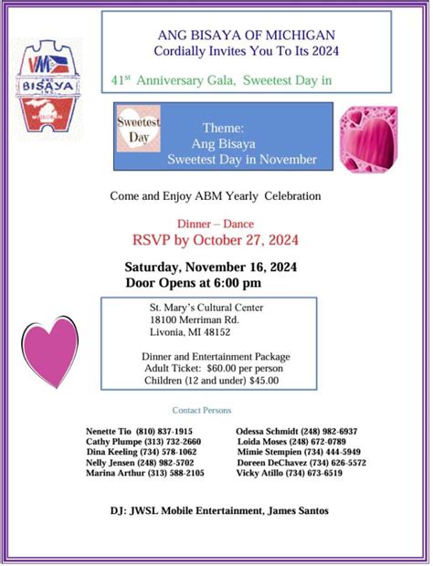 Ang Bisaya of Michigan sweetest day Gala, St. Mary's Cultural Center ...