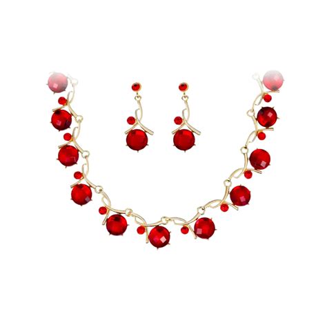 Arabic Design Red Rhinestone Earrings Necklace Set| Wedding Engagement ...