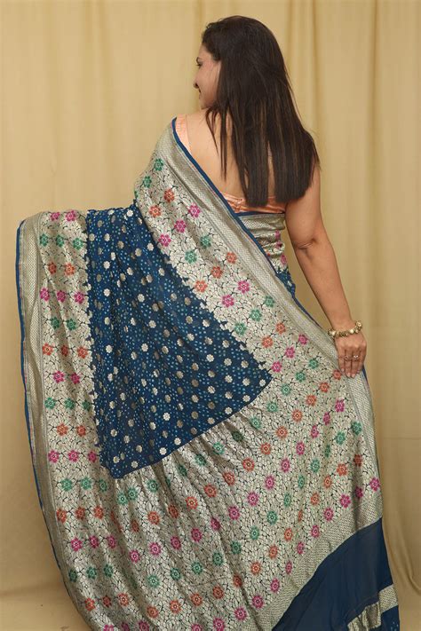 Blue Banarasi Bandhani Georgette Saree