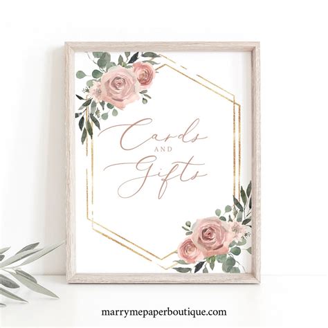 Cards & Gifts Sign Template, Dusky Pink Floral, Wedding Table Sign ...