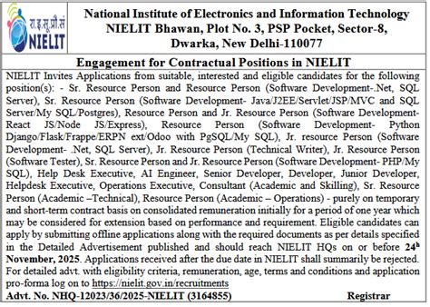 NIELIT Recruitment 2025 Apply 25+ Various Professional Posts | Last ...