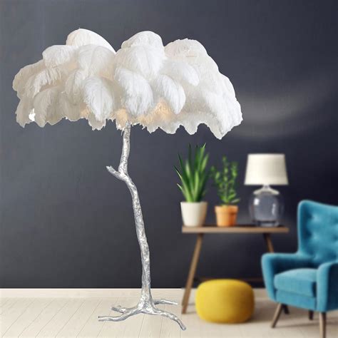 Natural Ostrich Feather Floor Lamp, Silver Light Body with Feather ...