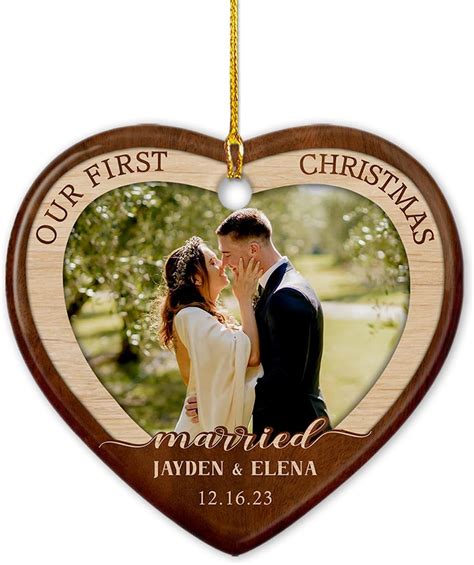 Amazon.com: Personalized Photo Our First Christmas Married Ceramic ...