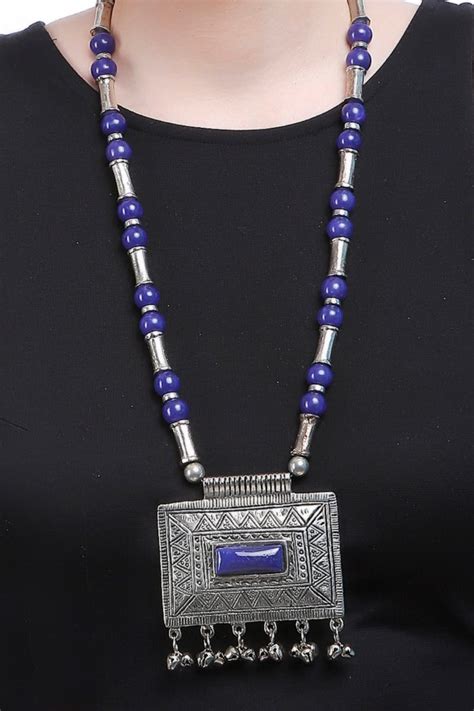 Get Engraved Metal Blue Bead Necklace at ₹ 792 | LBB Shop