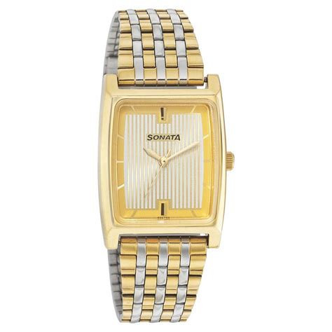 Buy Online Sonata Quartz Analog Champagne Dial Stainless Steel Strap ...