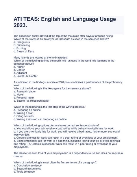 SOLUTION: Ati teas english and language usage 2023 - Studypool