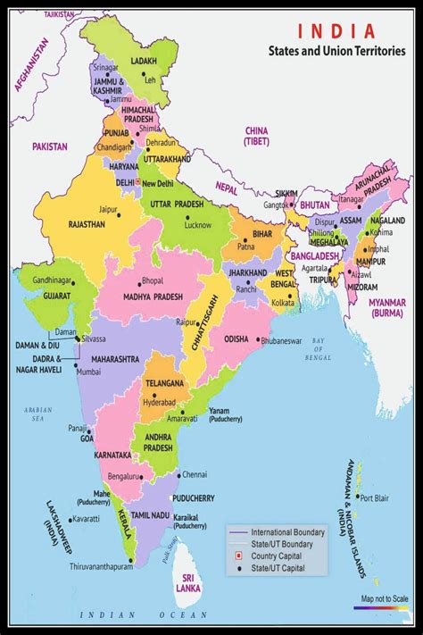 Allen Turtle India Map All Capital states wall poster 12 X 18 Inches ...