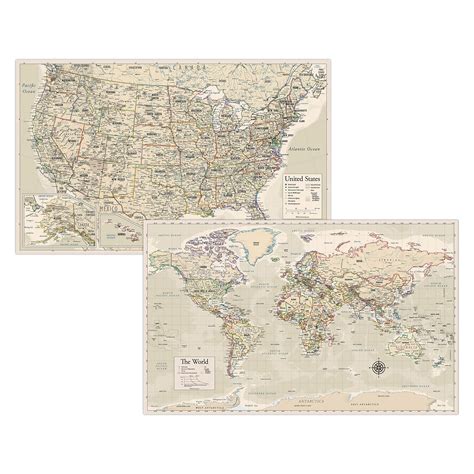Antique Laminated World Map And Us Map Poster Set 18 | Desertcart INDIA