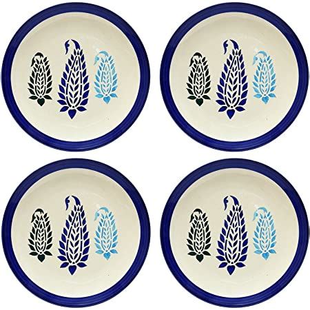 Buy Caffeine Ceramic Handmade Stoneware Blue Boota Dinner Plates10 inch ...