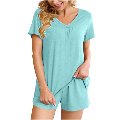 Womens Pajama Sets Shorts Summer Short Sleeve Soft Pj Set Ladies ...