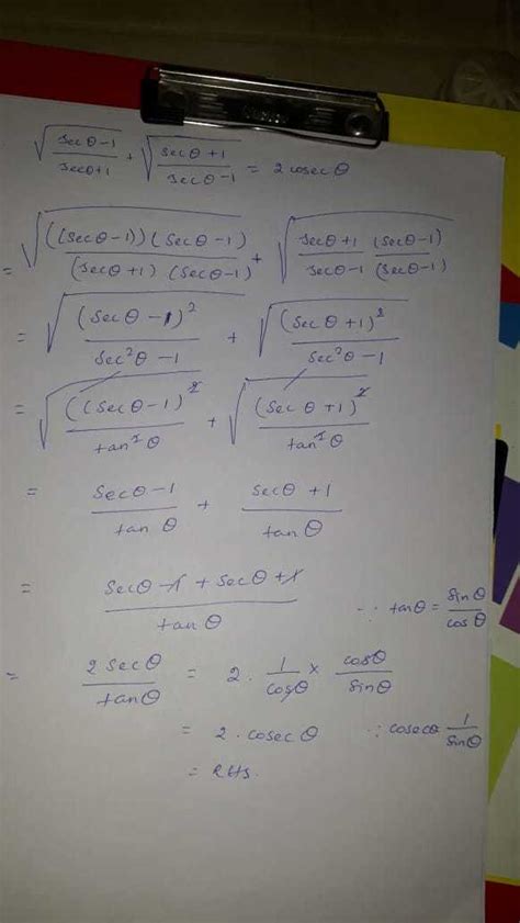 Prove that : root of ( sec a - 1/ sec a + 1) + root of (sec a + 1/ sec ...