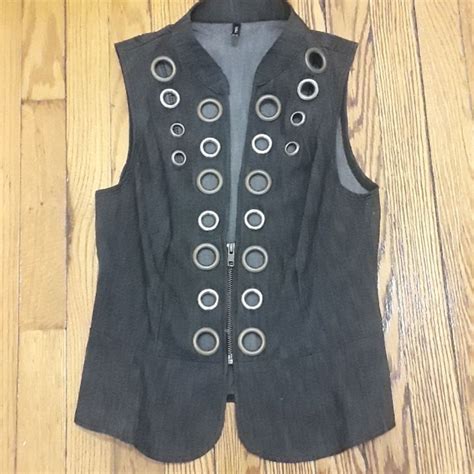 Dark gray black denim vest with grommets NWOT | Black denim vest ...