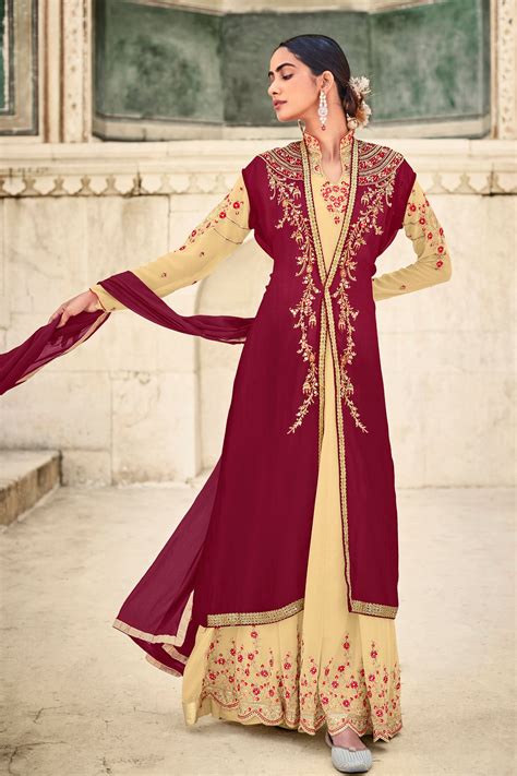 Buy Function Wear Captivate Embroidered Work Cream Color Georgette Anarkal