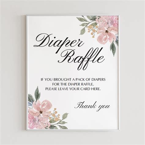 Blush pink baby shower Diaper Raffle sign printable | Whimsical floral shower decor – LittleSizzle