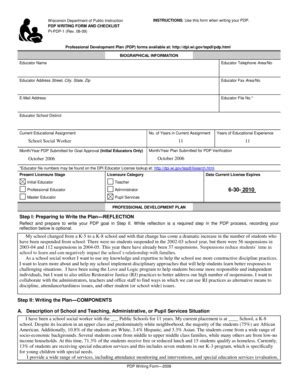 Fillable Online PI-PDP-1 PDP Writing Form and Checklist - Student ...