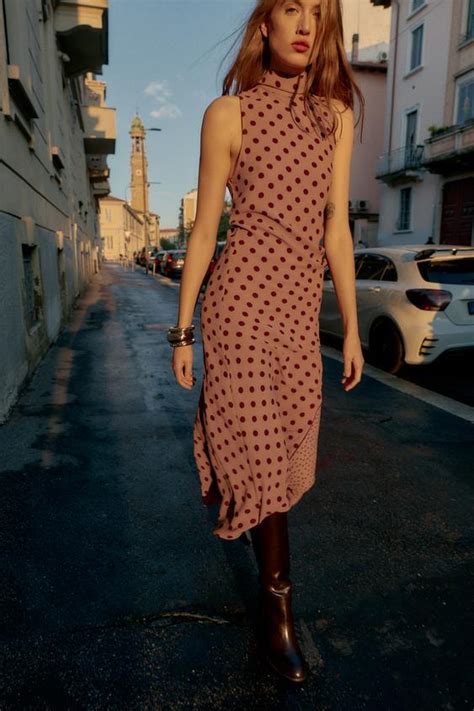 POLKA DOT MIDI DRESS WITH BOW - Toffee | ZARA India
