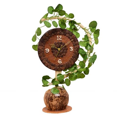 N&H Natural Eco-Friendly Handmade Coconut Shell Table Clock with Leaves ...