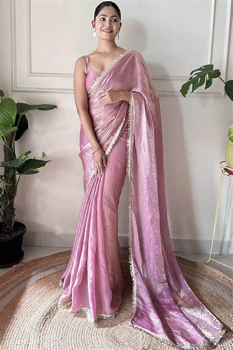Modern Mauve Chiffon Saree with Refined Lace Border for Elegant Occasi