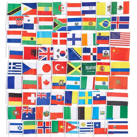 72 International Country Stick Flags, 5.2”x7.5” Handheld Decoration ...