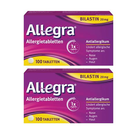 Buy Allegra Allergy Tablets (2 x 100 Pieces) - Fast-Acting Bilastine Antihistamine for Hay Fever ...