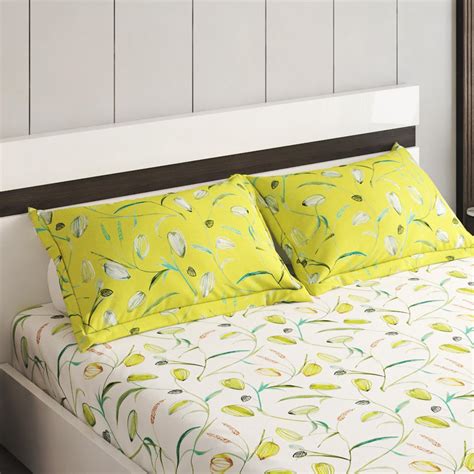 Buy Colour Refresh Cotton 144TC Printed 3Pcs Queen Fitted Bedsheet Set ...