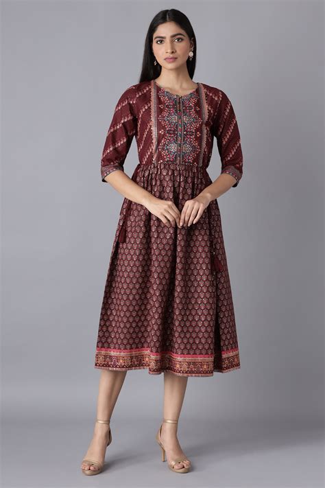 Buy Rich Red Printed Dress with Sequin @ 2999 | W for woman – wforwoman