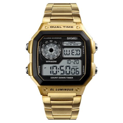 SKMEI Stainless Steel Digital White Dial Men Watch-1335 Gold, Gold Band ...