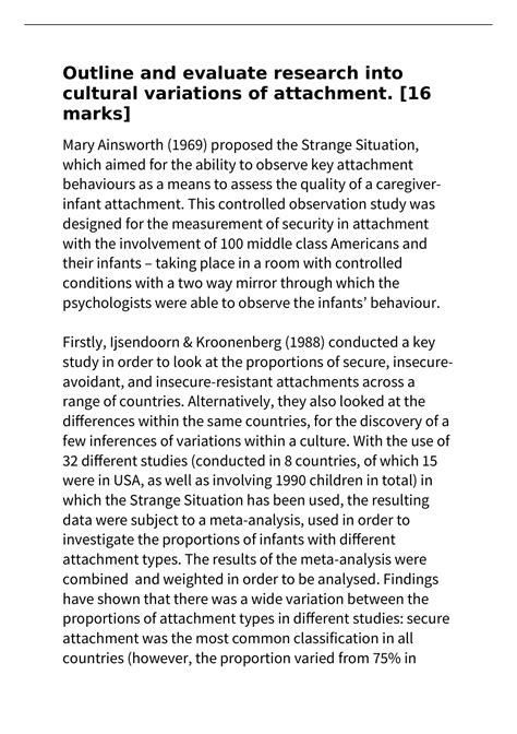 Outline and evaluate research into cultural variations of attachment ...