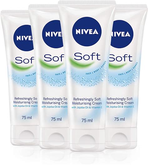 NIVEA Soft Tube (75ml), Pack of 4, Moisturising Cream for Face, Body and Hands with Vitamin E ...