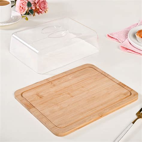 Rectangular Wooden Cake Stand With Cloche Online - Premium Cake Stand ...