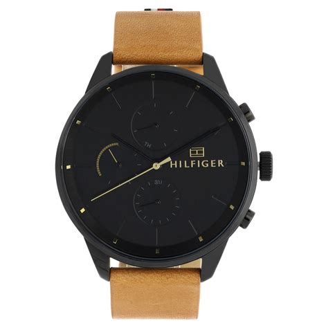 Buy Online Tommy Hilfiger Quartz Multifunction Black Dial Leather Strap ...