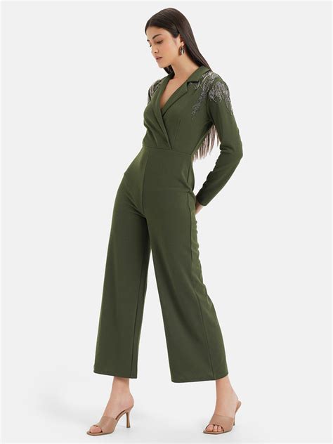 Embellished Lapel Collar Jumpsuit – KAZO