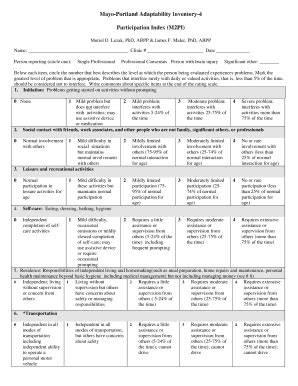 Mayo-Portland Adaptability Inventory-4 Participation Index M2PI - Fill ...